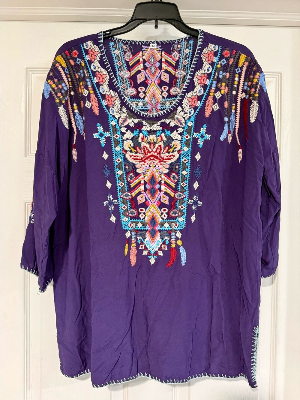 Women's Embroidered Purple Boho Tunic Top